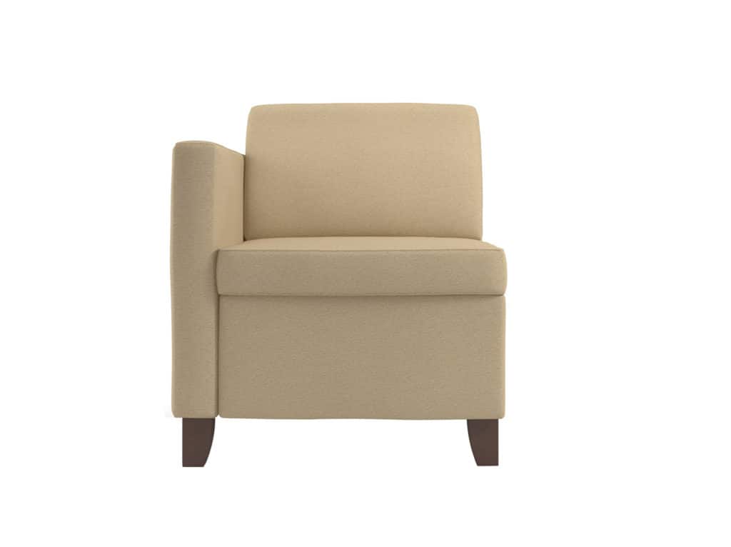Front view of Rally Embrace Chair with 1 Upholstered Arm Wood Feet