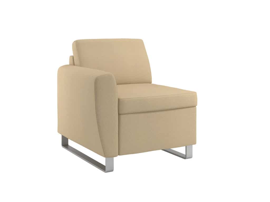 Three Quarter view of Rally Indulge Chair with 1 Upholstered Arm with Sled Base