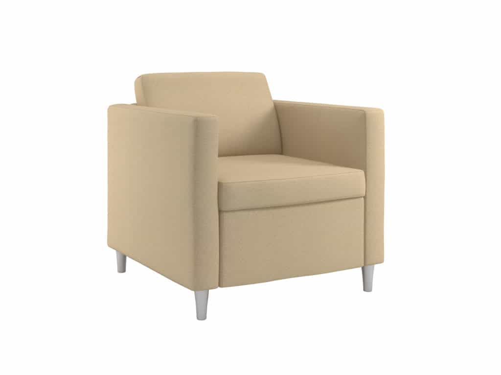 Three Quarter view of Rally Embrace Chair with Round Metal Feet