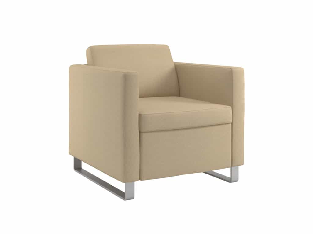 Three Quarter view of Rally Embrace Chair with Sled Base