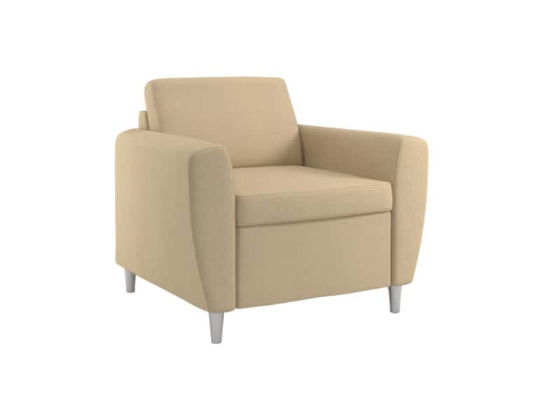 Three Quarter view of Rally Indulge Chair with Round Metal Feet