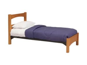 Beechwood Twin Bed, Huntington Maple Three Quarter view of Beechwood Twin Bed with Ladder End Headboard, Footrail and Spring Base