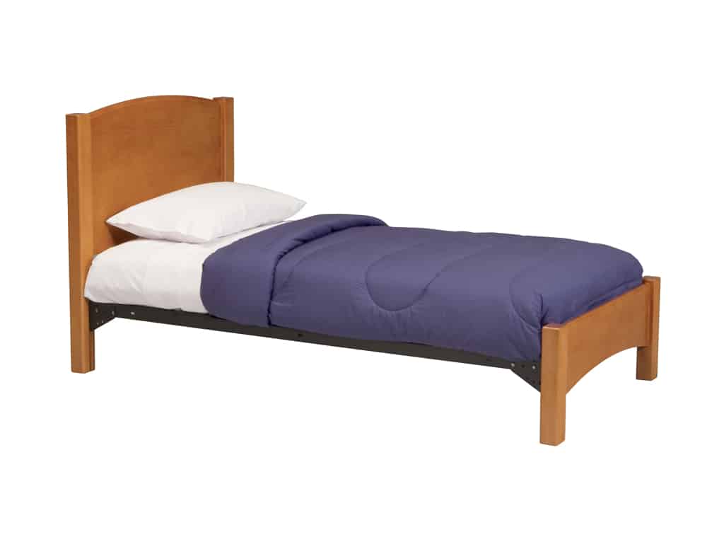 Three Quarter view of Beechwood Twin Bed with Panel Headboard, Footrail and Spring Base