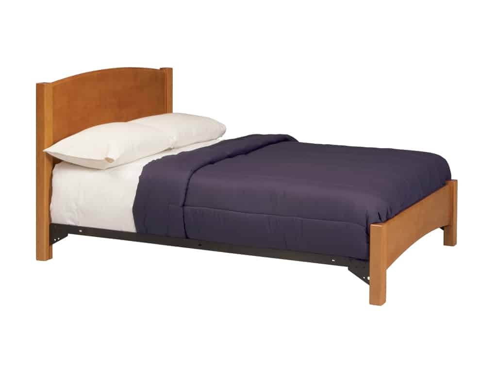 Three Quarter view of Beechwood Double Bed with Panel Headboard, Footrail and Metal Side Rails