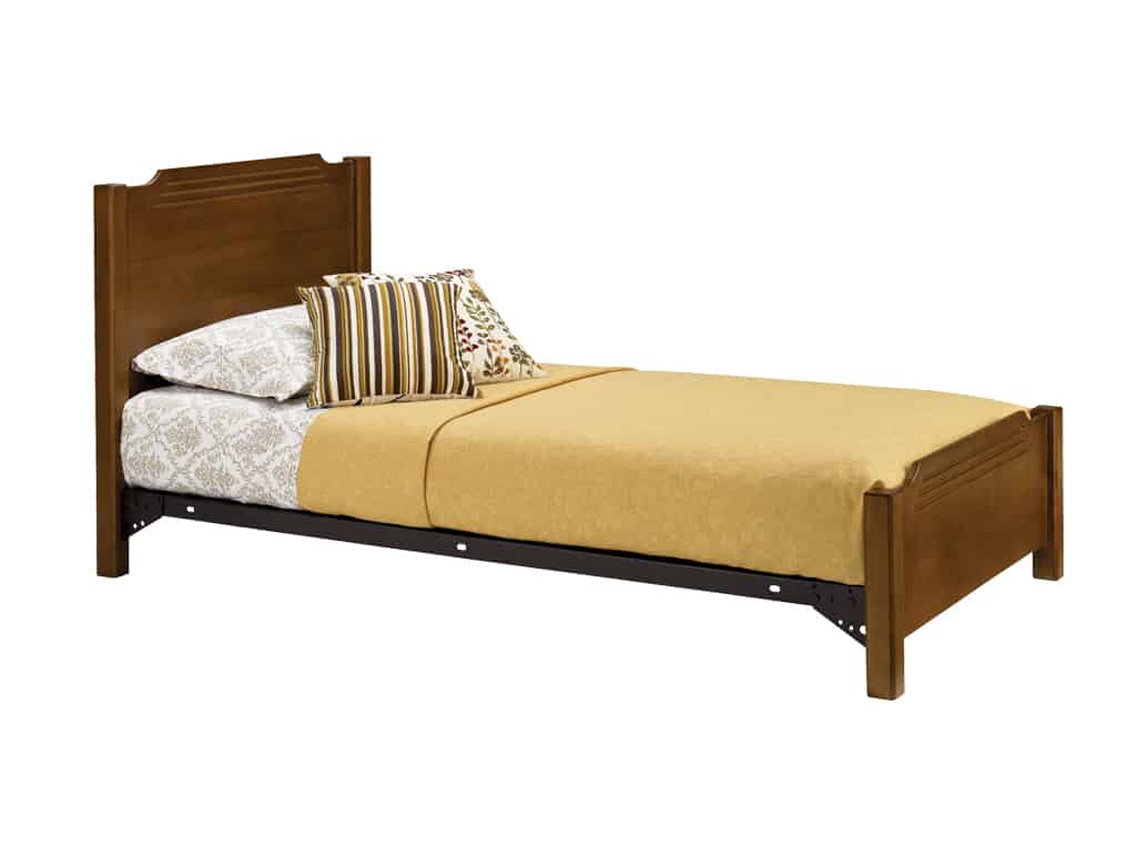Three Quarter view of Espresso Twin Bed with Panel Headboard and Spring Base