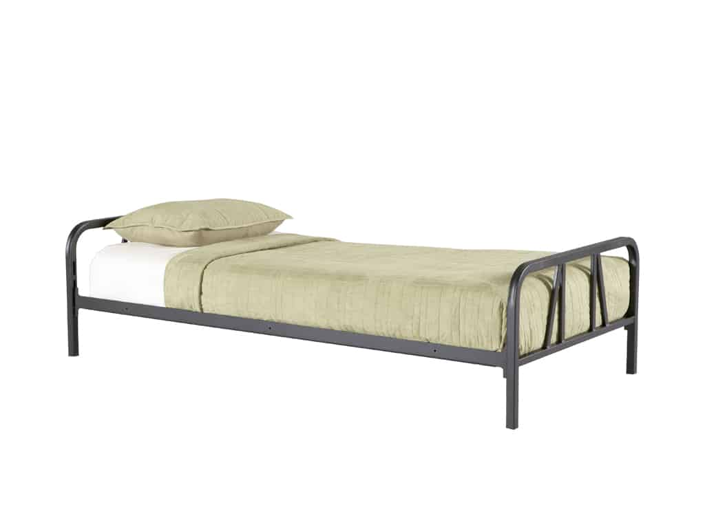Three Quarter view Studio Twin Bed with 2 Footrails and Side Rails
