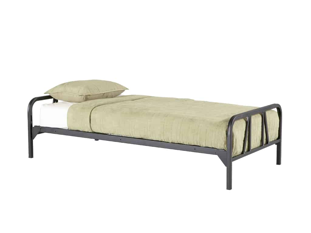 Three Quarter view Studio Twin Bed with 2 Footrails and Spring Base