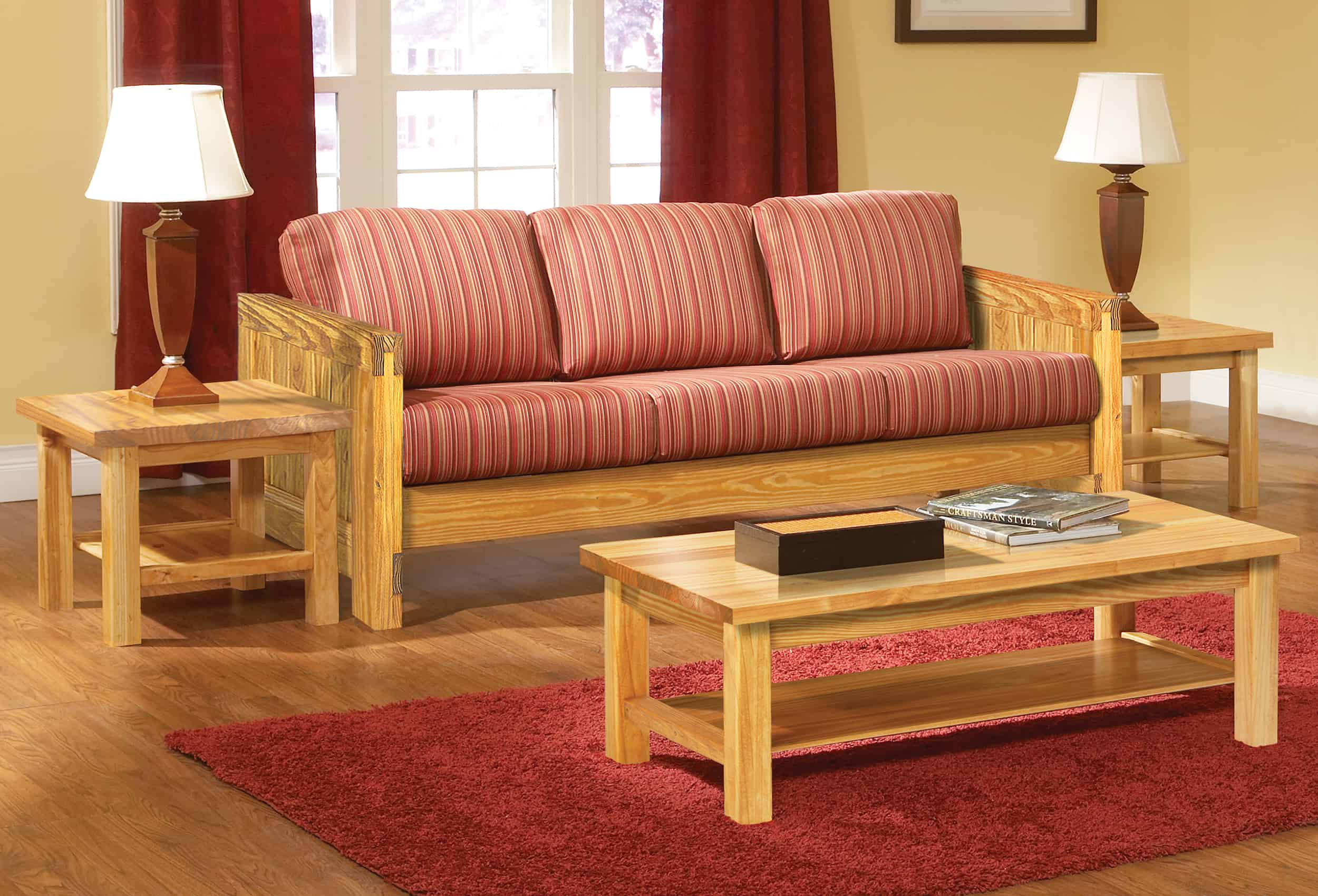 Classic Sofa | Classic Coffee Table and Side Tables, Honey Lacquer Classic Living Room
