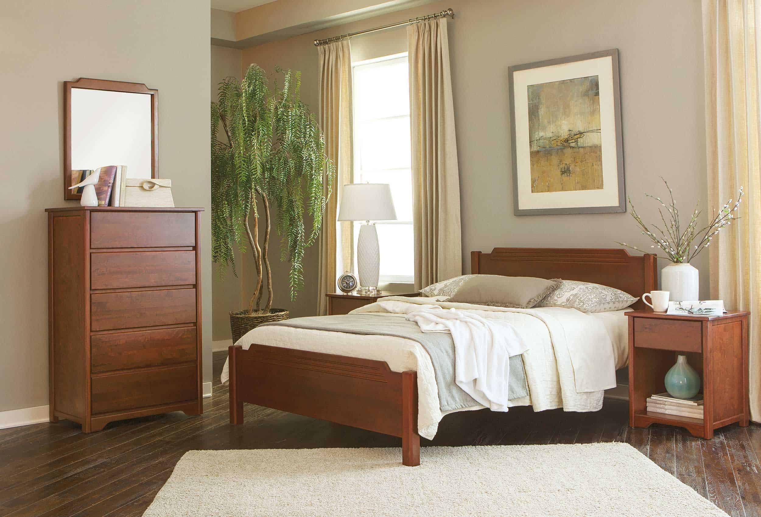 guest bedroom with espresso furniture and white