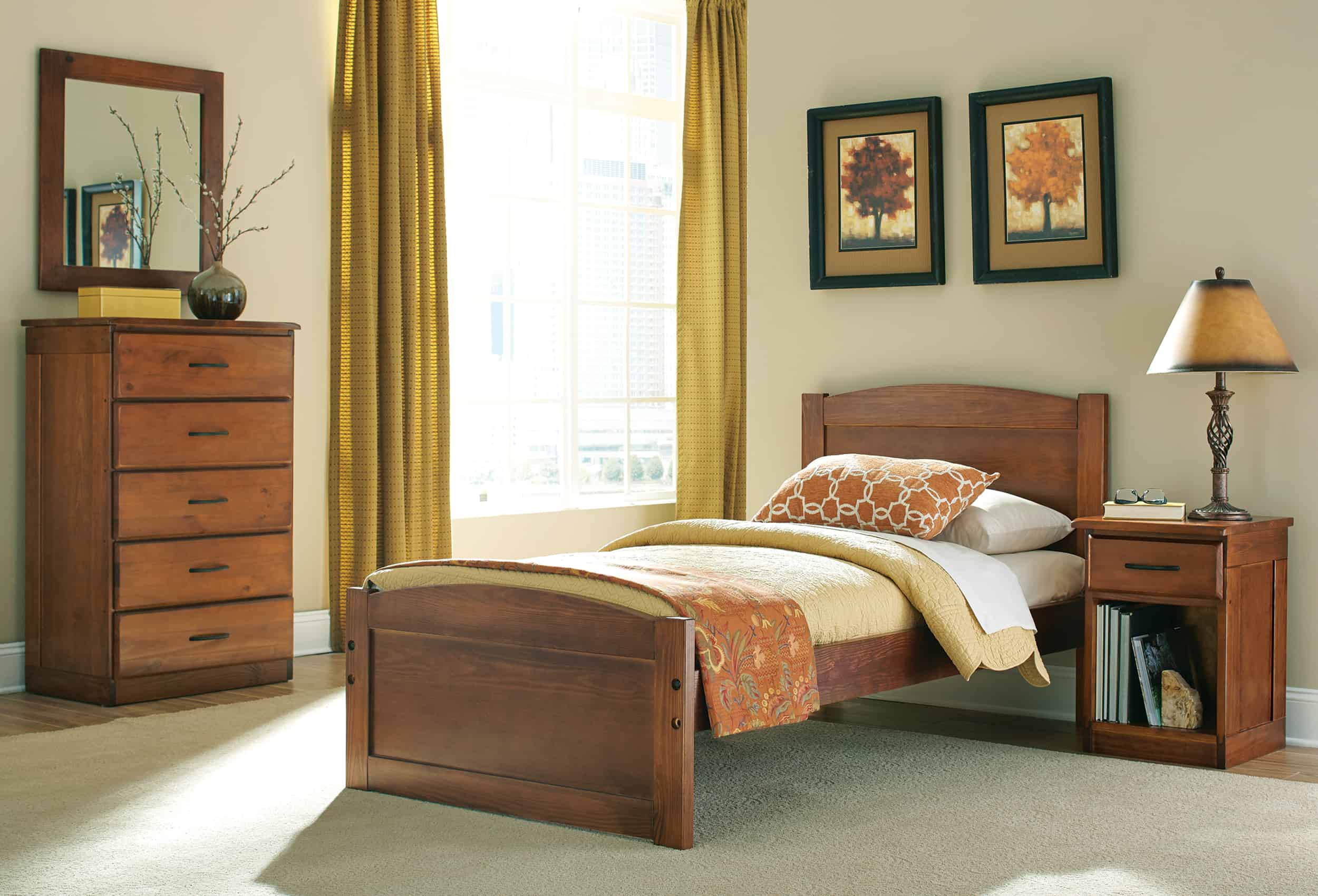 Legacy Twin Bed with Headboard and Footboard | Legacy 5-Drawer Chest and Nightstand, Select Cherry | Classic Mirror, Select Cherry Legacy Bedroom