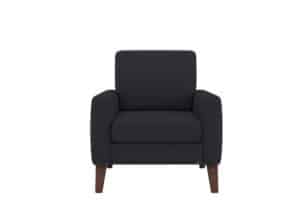 Chill Chair Chill Chair shown in Durango Black Fabric and Wood Rail Leg for Supportive Housing Facilities.