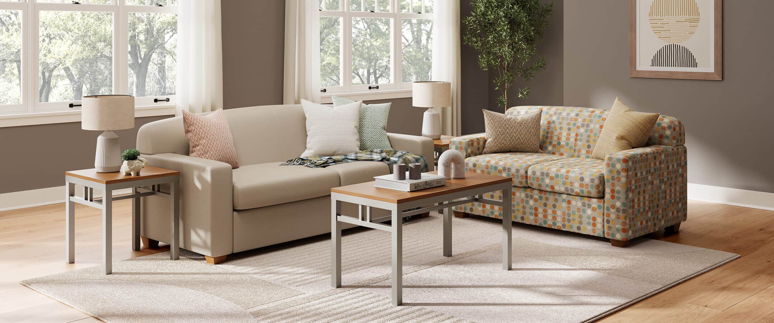 Bridge Auburn Loveseat (Momentum Silica Bauble Caribe) and Bridge Auburn Sofa (Momentum Canter EPU Quarry) Bridge Auburn Loveseat (Momentum Silica Bauble Caribe) and Bridge Auburn Sofa (Momentum Canter EPU Quarry)