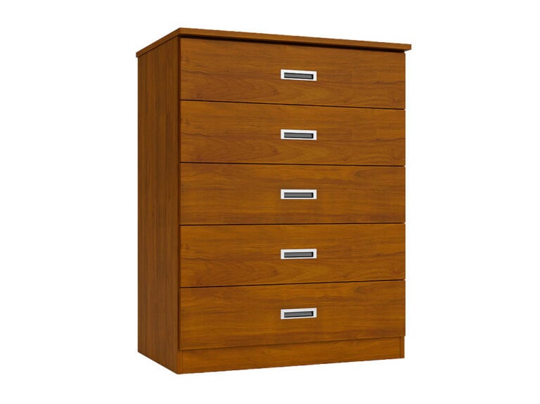 Five drawer dresser in Sienna finish with recessed handles