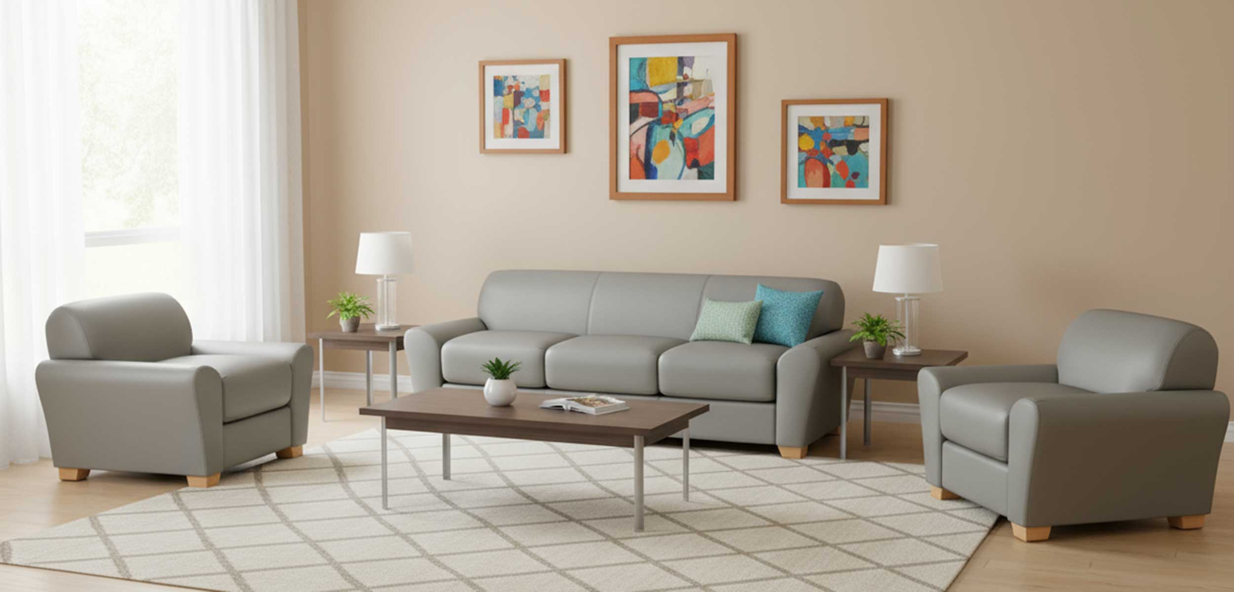 Living Room with furniture built for supportive housing facilities
