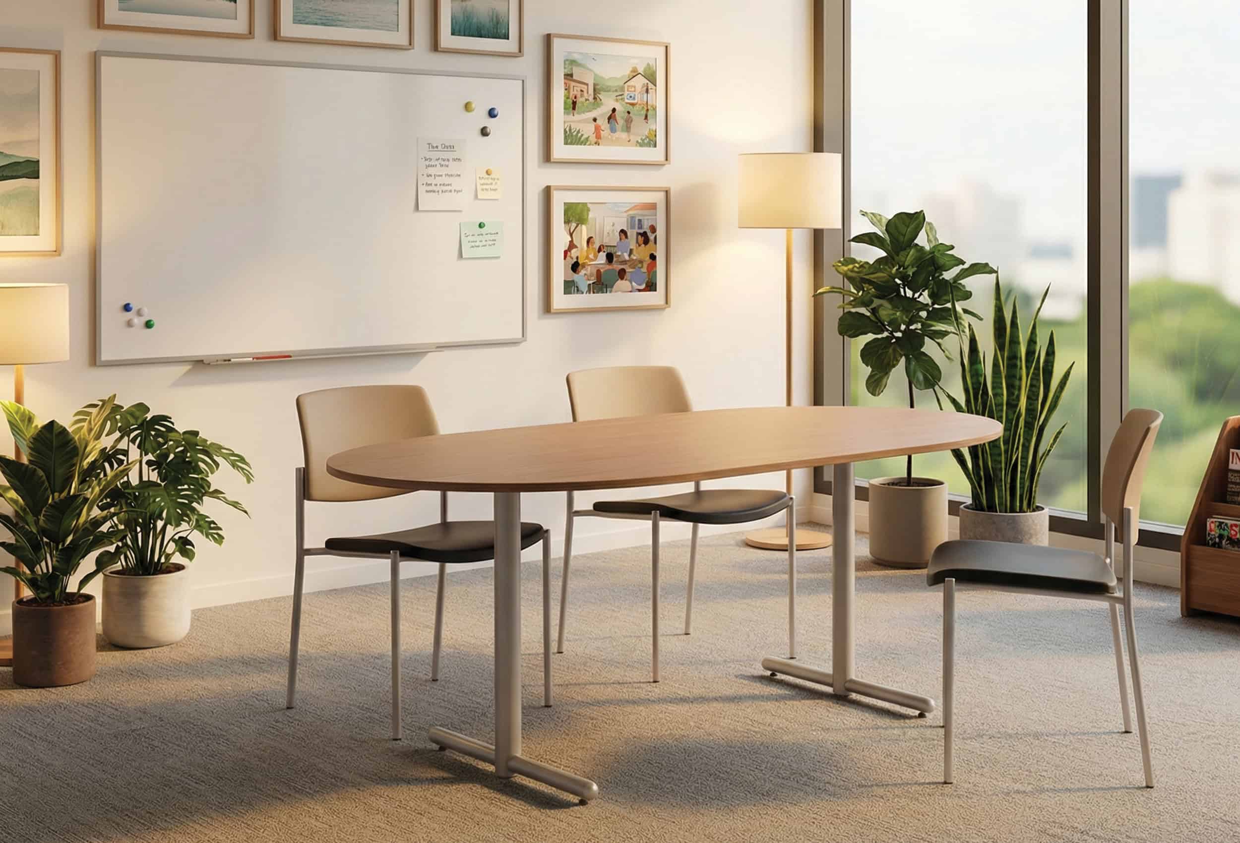 Laminate top table and metal chairs for supportive housing